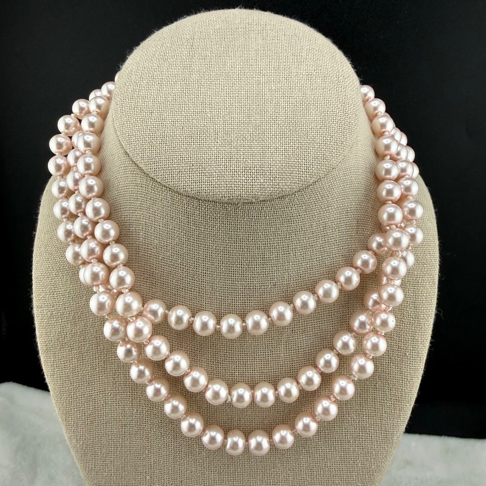Vintage Estate Necklace Pink Glass Beaded Flapper Opera 42in READ